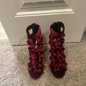 Cape Robbin Burgundy Pom-Pom Heeled Sandals